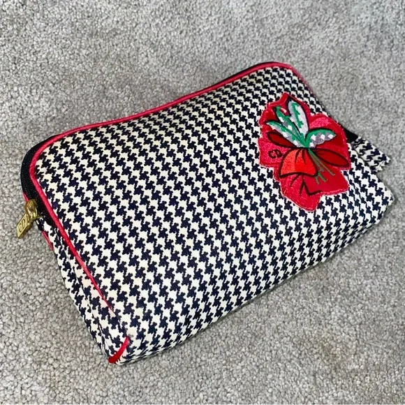 AUTH VTG Christian Dior Houndstooth Small Cosmetic Makeup Bag Clutch Zip Pouch - Picture 5 of 16